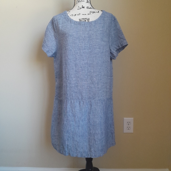 Hill Dresses Hill Linen Dress Blue Striped Lagenlook